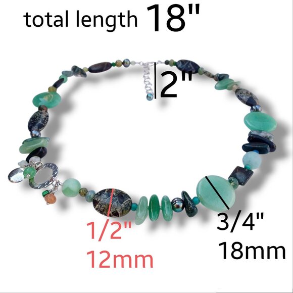 Multi Gemstone Necklace Green Aventurine Agate Pearl 18.5in Custom OOAK - Picture 2 of 11